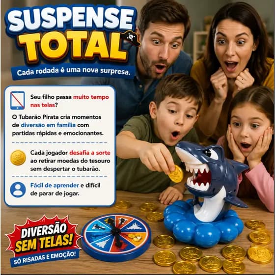 Jogo Tubarão Pirata Ataque Surpresa Infantil Educativo Interativo Brinquedo Família +4 Anos