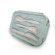Marmita Termica Lancheira Inox Pote Divisoria Garfo Colher - Verde