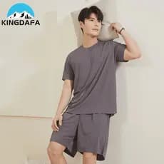 KINGDAFA Conjunto De Pijama Masculino De Seda Gelo/Camiseta + Calças Curtas/Pijamas De Casal Masculinos Linha Fina Loung
