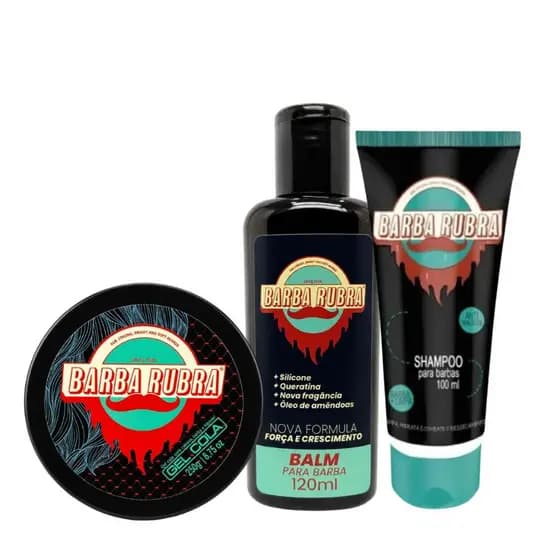 Kit Barba Rubra Com Balm, Shampoo de Barba e Gel Cola Cabelo