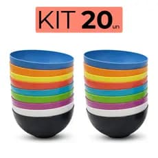 Conjunto Com 20 Bowls de 380ml Tigelas Plástico Cores Vivas Colorido Sobremesa Sopa Caldos Sorvete