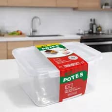 Kit 2 Potes Altos Transparentes Sem BPA Tampa com Dupla Trava Microondas Freezer Marmita Cozinha