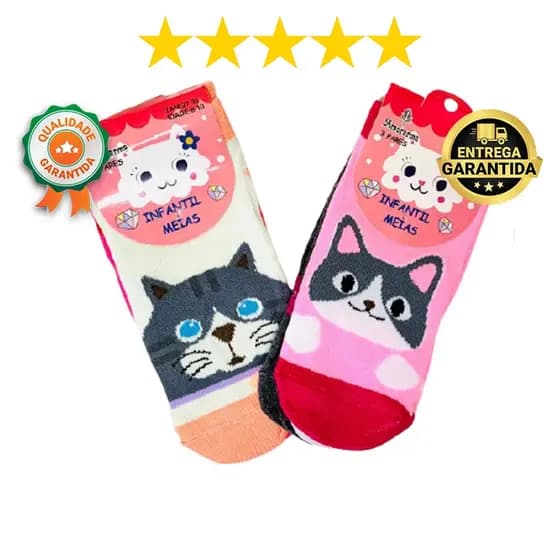Kit 12 Pares Meia Infantil Menina Super Antiderrapante Cano Médio Sortida
