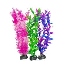 Planta Plástica Artificial Colorida Aquário 25 Cm- Kit 03 Un