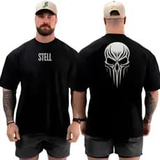 Camiseta masculina Oversized  para Academia Musculação camisa premium over  caveira Streetwear 100% Algodão