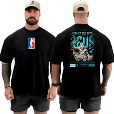 Camiseta Camisa Oversized Top para Academia Musculação Zeus 1035 Streetwear 100% Algodão
