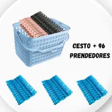 Kit Cesto + 96 Prendedores Roupas Reforçado Cesto Multiuso com Alça para Varal