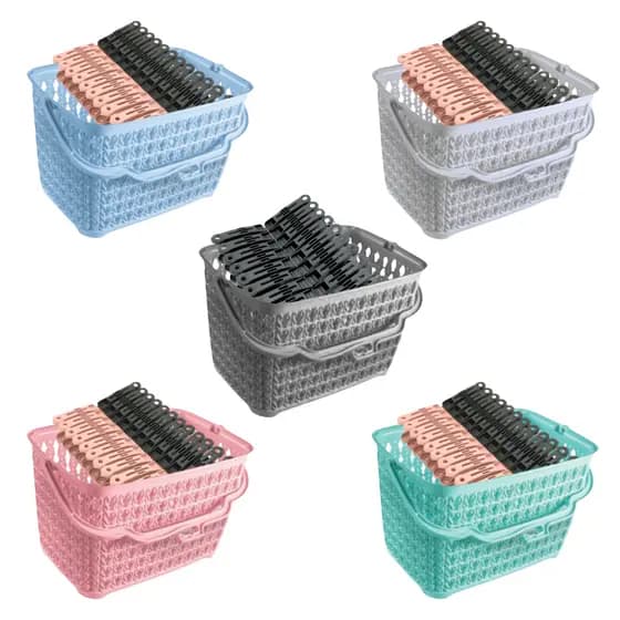 Kit Cesto Multiuso + 24 Prendedores de Roupas Cesto com Alça + Grampos de Varal
