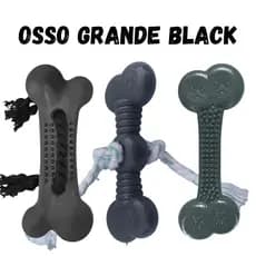 3 Osso Grande Pet Brinquedo Mordedor Cachorro Cor PRETO Maciço