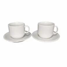 Conjunto 2 Xícara e 2  Pires Modelo Hotel 200 ML Porcelana Branca