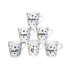 Conjunto Com 6 Xicaras Porcelana Branca Decorada 120Ml