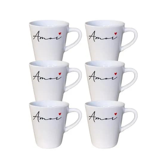 Kit 6 Xícaras Brancas Amor Moderna 120ml