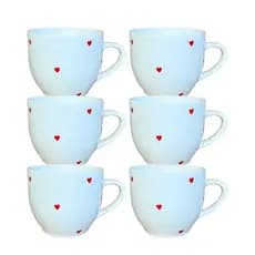 Kit 6 Xícaras Paris Branca Poá Coração Vermelho 170ml
