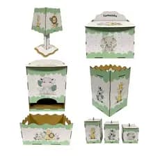 Kit Higiene  Bebê Selva Safari 8 Peças MDF Adesivado