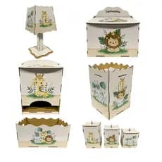 Kit Higiene Bebê Selva Safari 8 Peças MDF Adesivado