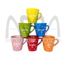 CONJUNTO COM 6 XÍCARAS DE PORCELANA COLORS DECORADA PALAVRA 120 ML