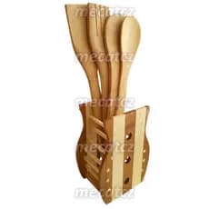 Kit Culinário Colher Pau Bambu + Suporte Utensílios Cozinha