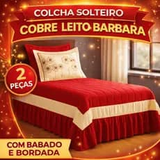 Colcha Solteiro Cobre Leito Barbara 2 Peças Com Babado e Bordada