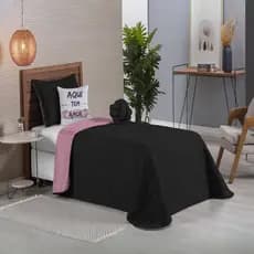 Kit Cobre Leito Paris 5 peças Solteiro com Almofada Nó Preto com Rose