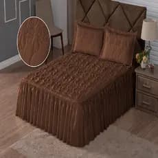 Colcha Requinte Cama Casal Matelado Bordado com Babado 3 peças