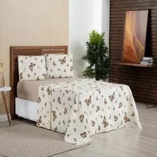 Kit 4 Peças Jogo de Lençol Cama Casal Padrão Borboleta Clássica Algodão