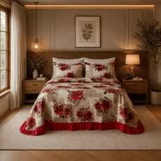 Colcha Casal Queen Kit 3 Peças Com Babado Cama Box Posta Quarto Decorado Roupa De Cama