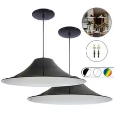Luminária Lustre Pendente Chapeu Chines De Teto Em Alumínio Preta e Branco Balcão Bivolt