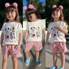 Conjunto Minnie Menina Camiseta Estilosa + Short Confortável Blogueirinha Infantil 2 a 14 Anos