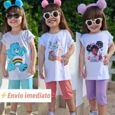 Conjunto feminino short legging camisa de algodão infantil verão confortavel e estilosa