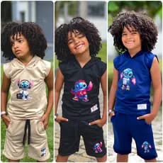 Conjunto stitch masculino personagens roupa infantil estilosa short e camisa mauricinho