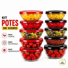 Conjunto 5/10 Potes Tigela de vidro Bowl  com Tampa Resistente Organizador e Armazenamento Marmita Cozinha