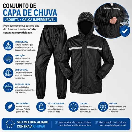 Conjunto Capa de Chuva Impermeável Motoqueiro Jaqueta + Calça Refletiva Proteção Completa Contra Chuva tamanho GG