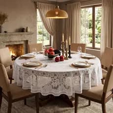 Toalha de Mesa Redonda Renda Floral Jacquard 1,8m 6 lugares Beija Flor