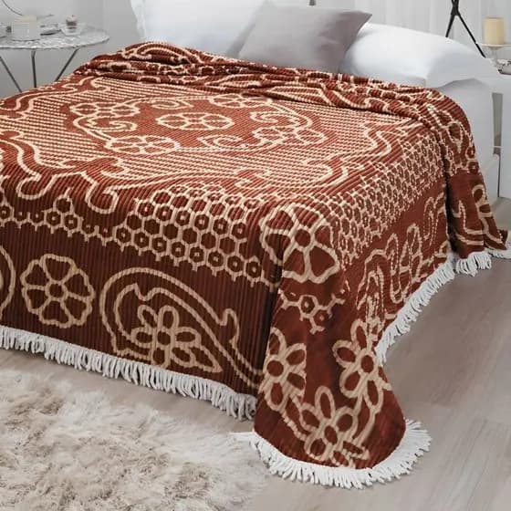 Colcha Chenille Casal Canelada Estampada Jolitex 2,20 X 2,40 Com Franja