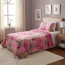 Kit Colcha Dupla Face Rosa Solteiro Barbie 2 Peças Jolitex