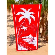 Toalha de Praia Coqueiros Vermelho Aveludado Algodão Dohler
