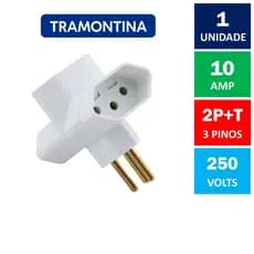 Adaptador Benjamin Plugue T 3 Pinos 2P+T 10A Bivolt Branco Tramontina