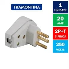 Plugue Macho Angular 90 Graus Com Prensa Cabos 3 Pinos 20A 250V Cinza Tramontina ( Tomada Macho 2P+T Tipo Grosso )