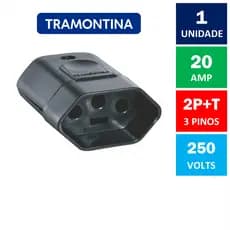Plugue Fêmea 3 Pinos 20A 250V Preto Tramontina ( Tomada Fêmea 2P+T )