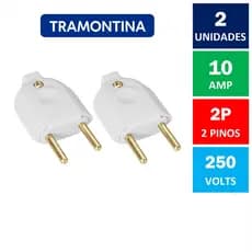 Kit Com 2x Plugue Macho 2 Pinos 10A 250V Branco Tramontina ( Tomada Macho 2P )