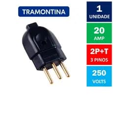 Plugue Macho 3 Pinos 20A 250V Preto Tramontina ( Tomada Macho 2P+T Tipo Grosso )