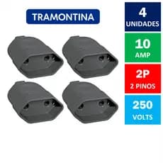 Kit Com 4x Plugue Fêmea 2 Pinos 10A 250V Preto Tramontina ( Tomada Fêmea 2P )