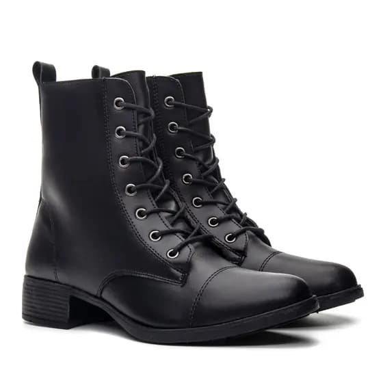 Bota Coturno Feminino Blogueira Cadarço Ziper Lateral Confortável Chelsea Tendência