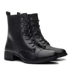 Bota Coturno Feminino Blogueira Cadarço Ziper Lateral Confortável Chelsea Tendência