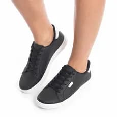 Tênis Feminino Casual Calce Fácil Preto Confortável Dia A Dia Cadarço Elástico Slip On Macio