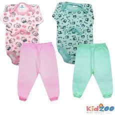 Kit 2 Peças Body Estampado ML e Mijão em Malha Liso/ Enxoval barato/Manga Longa