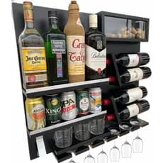 Bar de Parede Grande Adega Vinhos Whisky 100% MDF Porta Taças e Rolhas