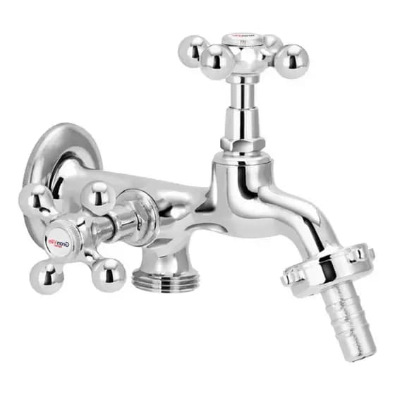 Torneira Metal Inox ½ ¾ Tanque Máquina Lavar Duas 2 Saídas Acabamento Cromado Cor Prateado