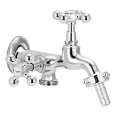 Torneira Metal Inox ½ ¾ Tanque Máquina Lavar Duas 2 Saídas Acabamento Cromado Cor Prateado
