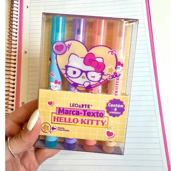 Kit mini canetas, borracha, marca-texto e kit completo da Hallo Kitty